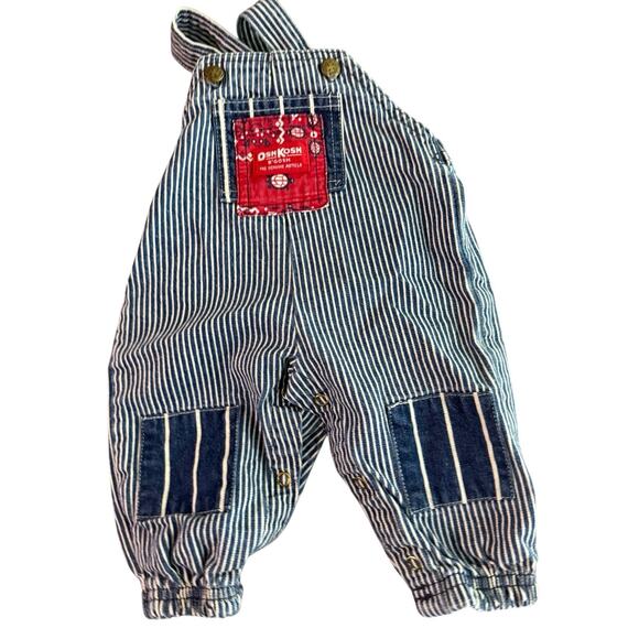 Vintage Osh Kosh size 3-6 months romper railroad stripe shortalls bandana - Picture 1 of 3